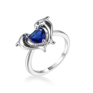 Dolfijn hart vorm ring zirkoon dame zilveren sieraden ring groothandel maat tot