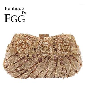 Evening Bags Boutique De FGG Elegant Women Champagne Crystal Clutch Flower Purses Bridal Wedding Rhinestone Handbag1