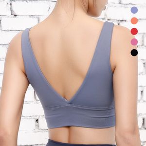 Sports Bra Gather Shockproof Deep V Back Yoga Bra Women Underwears Running Fitness Padded Tank Tops match for Yoga Leggings Pants