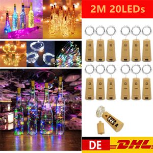 Luci della stringa del filo di rame del LED 1M 10LED 2M 20LED Lampada a forma di tappo di bottiglia di vetro chiaro vino per la festa di Natale di nozze di Halloween