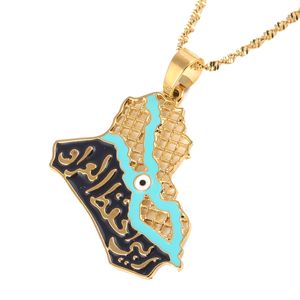 Collana con ciondolo mappa della Repubblica dell'Iraq alla moda in acciaio inossidabile Gioielli con catena di mappe di Allah