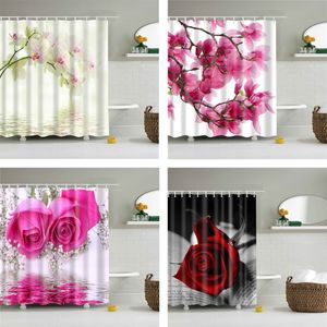 Bathroom supply shower curtains set flowers printed waterproof fabric cloth bath curtain screen with hooks Y200108