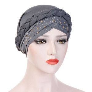 Trendy muslim women inner caps for hijab India wrap head turban bonnet with drill solid color hijab underscarf caps turbante