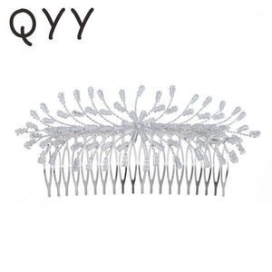 Klipsy do włosów Barrettes Qyy Moda Bridal Comb dla Kobiet Srebrny Kolor Akcesoria weselne Biżuteria Prom Bride Headpiece Gifts