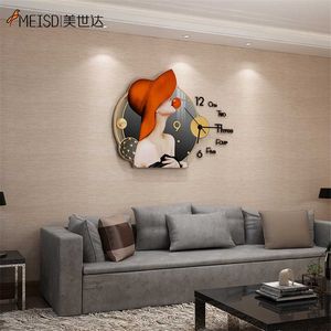 Meisd Modern Wall Clock Creative Målning Rita Quartz Watch Silent Mechanism Sticker Kök Inredning Horloge Stor 220115