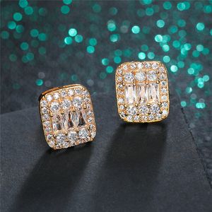 Złote srebrne kolory lodowe CZ Premium Diamond Cluster Zirconia Cubic Studs For Men Kobiet Biżuteria Hip Hop