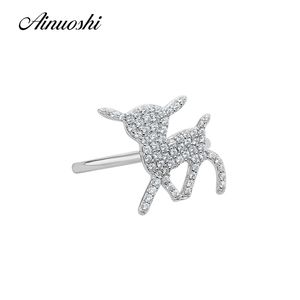 AINOUSHI carino Annimal argento sterling 925 a forma di cervo anello di fidanzamento festa di nozze anniversario regalo di compleanno gioielli di moda Y200106