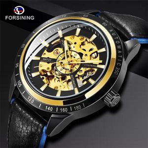 Forsining Motorrad Design Transparent Echtes Rot Schwarz Gürtel Wasserdicht Skeleton Männer Automatische Uhren Top-marke Luxus Uhr 0924