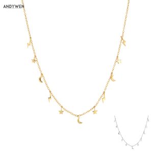 ANDYWEN 925 Sterling Silver Gold Moon Star Pendente di Fascino Della Collana Del Choker Delle Donne di Modo Pianura Gioielli di Lusso 2021 Regalo Q0531