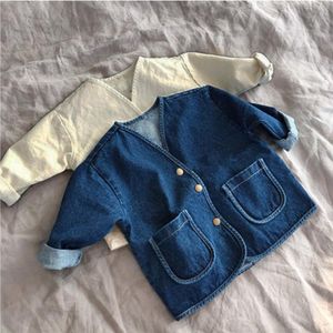 Baby Boys e Meninas Denim Jacket Kids Denim Casaco Primavera e Outono Casual Bebé Casaco Crianças Jaqueta Grande Pocket 201030