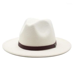 Szerokie brzegi czapki panama wełna poczuła fedorę z dekoracją wstążki moda płaska jazz formalny melonik z czapką dla mężczyzn