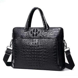 Luxo Design Mens Pasta de Couro Genuíno Documento de Couro Documento de Moda Fashion Fashion Messenger Bag Tote Portfolio Black Crocodile LJ201012