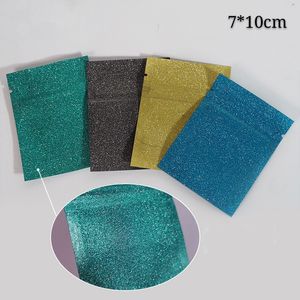 7 * 10cm Glitter Fashion Products Package Mylar Folie Förvaringspåsar Flatbottje Presentprov Power Zip Lock Packing Väskor med hög kvalitet