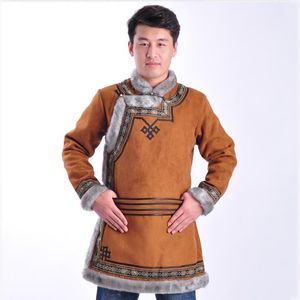 Inverno mongol estilo tradicional Homens quente Jacket Tang Suit roupa étnica masculino Brasão Retro Casual Quente Qipao Tops traje ásia