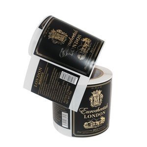 Niestandardowa czarna i złota folia etykieta pakiet naklejki klejowe wina rolka złote tłoczenie frontowe etykiety boczne