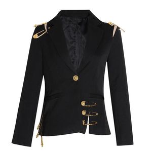 Women's Suits & Blazers Blazer Jacket Hollow Out Patchwork Lace Up Notched Long Sleeve Slim Elegant Female Suit 2021 Autumn
