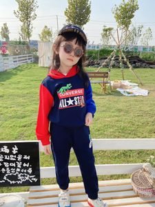 Abbigliamento di marca per bambini autunno ragazzi Felpa con cappuccio + pantaloni sportivi Completo da bambina per il tempo libero in due pezzi con motivo a mosaico 00968