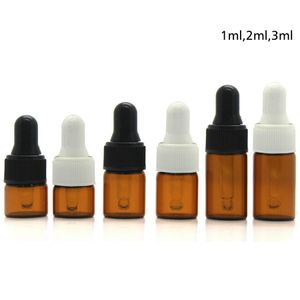 1ml 2ml 3 ml Amber Glass Dropper Flaskor Essential Oljeflaska Små Parfymflaskor Provtagning Storage Bottleverktyg