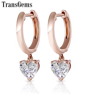 Transgems Geuine 14K Rose Gold Heart -formade droppörhängen för kvinnor 5mm f Färg damer örhängen rosa guld y200620