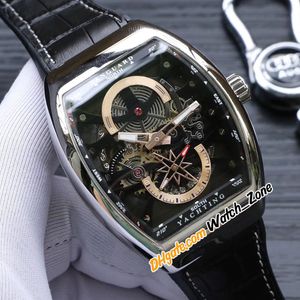 Yeni Saratoge S6 Yachting Vanguard V45 S6 Yat Otomatik Erkek İzle Siyah İskelet Dial Tourbillon Çelik Kılıf Deri / Kauçuk Spor Gents Saatler 44mm 49c1