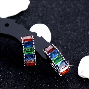 Top Quality Created Red Garnet Hoop Earrings For Women Silver Color Jewelry Lovely