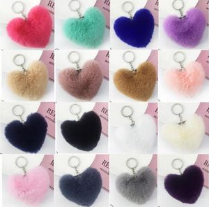 25 colori caldi a forma di cuore popolare portachiavi imitato palla di pelo di coniglio portachiavi regalo ciondolo in pelliccia di coniglio pelliccia pom pom accessorio