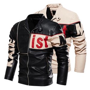 Männer Modejacke und Mäntel Fleece mit Motorrad -Faux Lederjacken Outwear für männliche Patchwork Windschutz