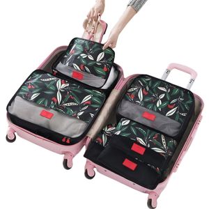6 st TRAVEL FÖRVARING BAG SET Högkvalitativ bagage arrangör Packing Cube resväska påse för kläder skor kosmetika underkläder Y200714