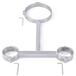 NXY SM Giocattolo per adulti del sesso Tipo pesante Collare a t + manette Acciaio inossidabile Uomo/donna Giochi di schiavi Manette per bondage in metallo Collare per cani BDSM Shop.1220