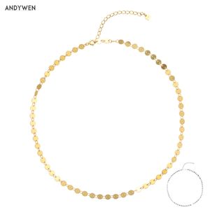 Andywen 925スターリングシルバー4mmコインチャームチョーカーネックレスチェーン高級女性ファッションロックパンクジュエリーヨーロッパの結婚式Q0531