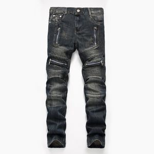 Denim Designer Moto Bike Proste Dżinsy Dla Męskiego Rozmiar 28-38 40 42 Jesień Wiosna Hip Hop Punk Rock Streetwear Crovery 20117