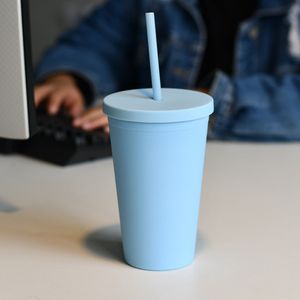 16oz tumblers retas dupla camada de plástico bebendo suco copo com labial caneca de café caneca Costom plástico copos lla310