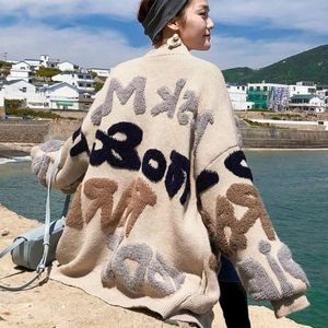 Autumn Warm Sweater Fashion Letter Printed Thick Cardigan Female Casual Loose Open Stitch Sweaters Woman Y200910