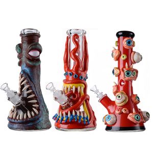 Halloween Style Hookahs Big Bongs 7mm Tjock Glasbägare Bong Octopus Vattenrör Straight Tube Oil DAB Rigger 18mm led med diffus downstem