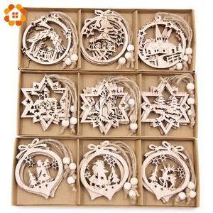 Wholesale vintage christmas trees for sale - Group buy 12PCS Box Vintage Hollow Christmas Wooden Pendants Ornaments Christmas Party Decorations Christmas Tree Ornaments Hanging Gifts Y201020