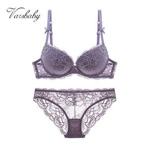 Varsbaby gathered lace sexy push up solid bra set women underwear Y200708