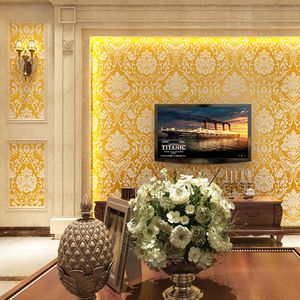 estilo europeu não-tecido wallpaper padrão clássico do damasco espuma papel de parede rolo de revestimento de parede de luxo papel de parede bege azul amarelo