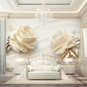 Benutzerdefinierte Tapete 3D Wandbild Rose Wasser Welle Reflexion TV Hintergrund Wandpapiere Home Decor 3D Wallpaper Wandbild