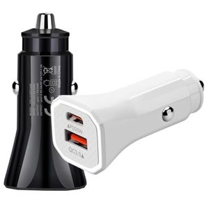 Szybki szybki ładunek 20W QC3.0 Typ C Adapter ładowarki samochodowej USB C PD na iPhone 14 15 Samsung S20 S21 HTC Android Tablet PC GPS