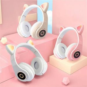 LED Cat Ear Noise Cancelling Headphones Bluetooth 5.0 Young People Kids Headset Support TF Card 3.5mm Plug With Mica40 a50