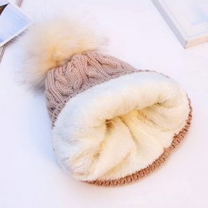 Hat Women Winter Soft Thick Fleece Lined Dual Layer Knitted Beanie With Faux Fur Pom Pom Hats Keep Warm Outdoor Sports Hat