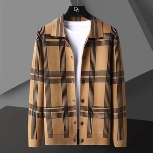 Camisolas masculinas 2021 outono de malha cardigan suéter casual moda roupas juventude xadrez jaqueta