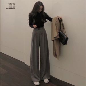 Yamdi cintura alta mulheres calça primavera primavera outono 2020 largura longa calças de alargamento mulher elegante chin chic maxi calças pantalon lj200820