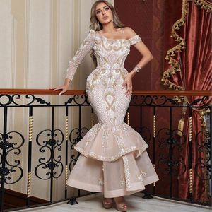 Saudi Arabia Mermaid Evening Dresses Lace One Shoulder Long Sleeves Prom Dresses Middle East Sexy Formal Party Gowns