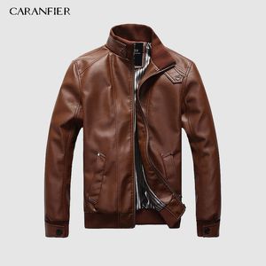 CARANFIER Giacche in pelle da uomo Solid Stand Collar Cappotti casual Moto coreano Hip Hop Capispalla Slim Zipper PU Soprabito 201026