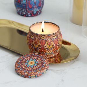 4 pçs / set scented velas arte perfumada fragrância metal vela jar gardenia lavanda baunilha alecrim limão jasmim soja cera casamento valentine presentes planta especiaria à venda