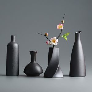 Moderno jarrón de cerámica creativo conjunto de mesa negro contenedores thydroponic flor maceta decoración de la casa decoración de la boda T200624