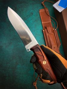 High Quality Strong Survival Straight Knife N690 Satin Blade Full Tang Rosewood Handle Fixed Blade Knives With Leather Sheath