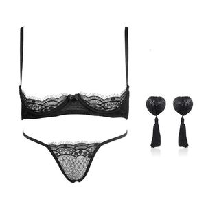 Black Eyelash Lace Mulheres Underwear Tentação Tentada Bra Calcinha Sutiã Aberto Set Intimates Bordado Bralette Panty Lingerie Sets Y200708