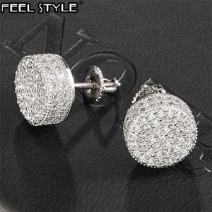 Hip HOP Pair Micro Full Paved Round Zircon CZ Stone Bling Iced Out Stud Earring Copper Earrings For Men Jewelry